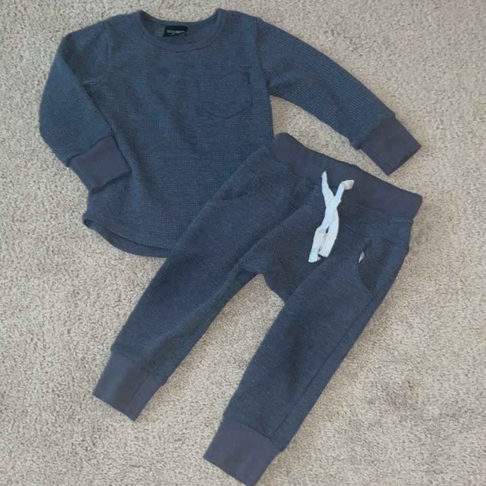 Little Bipsy Navy Blue Waffle Knit Kids Matching Set
